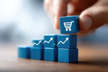Stacked blocks illustrate a growth trend in online sales.