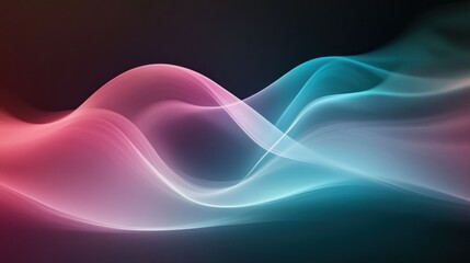 A fluid abstract background with smooth, flowing lines in shades of pastel pink, teal, and lavender, set against a dark canvas for a tranquil effect