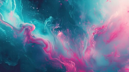 A fluid abstract background with smooth glowing light trails, gradients in shades of teal, pink, and lavender, evoking a calming and serene atmosphere