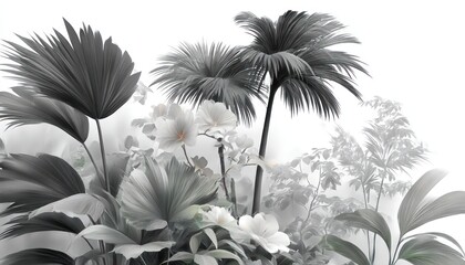 Monochromatic lush tropical plants