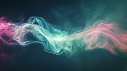 A fluid abstract background with smooth glowing light trails, gradients in shades of teal, pink, and lavender, evoking a calming and serene atmosphere