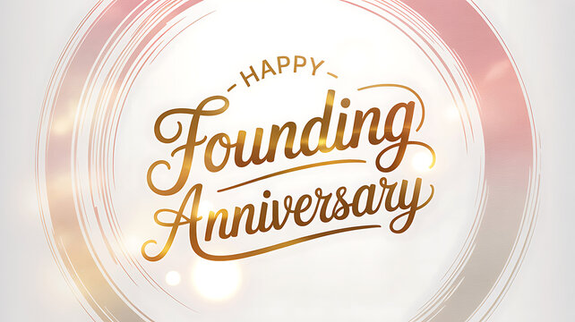 Golden script text happy founding anniversary with circular brush strokes