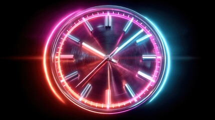Neon clock face with vibrant colors