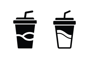 Two Simple Black and White Soda Cup Icons:  Minimalist, Modern Design,  Perfect for Branding, Websites, Apps, and Fast Food Menu Design, Representing Refreshment and Thirst Quenching.