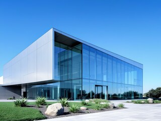 Sleek Modern Office Building with a Glass Facade on a Sunny Day