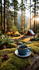 Morning coffee in a forest campsite (1)