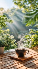 Morning coffee on a patio