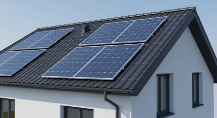 Modern house with solar panels installed on the roof for clean energy generation