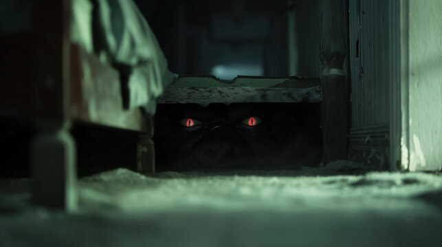 reepy Red Eyes Under the Bed – Childhood Nightmare or Horror Concept