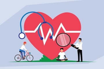 Heart Health and Cardiovascular Care with Exercise and Medical Check-up 2d flat vector illustrations
