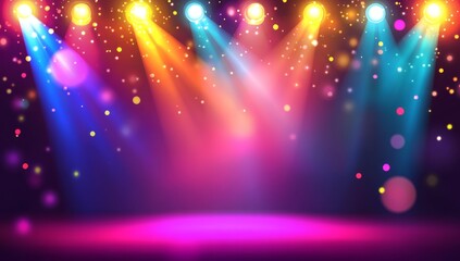 Fototapeta premium Colorful stage lights, spotlights, vibrant, festive, illumination, show, 