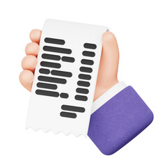 3D Render of a Hand Holding a Receipt