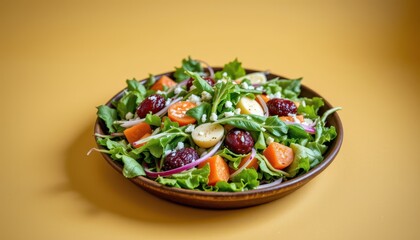 20250703230941list 108 charming salad set in the bar corner on a yellow background, in a warm food photography style, with dim softness, clear composition, high resolution