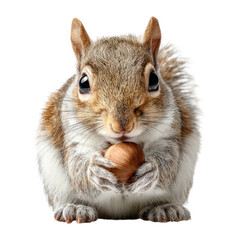 Obraz premium Close-Up of a Gray Squirrel Holding a Nut on a Transparent Background