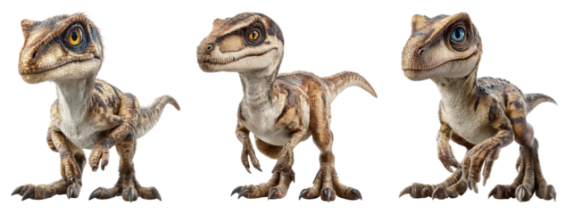 Realistic Dinosaur Characters on Transparent Background for Illustrations
