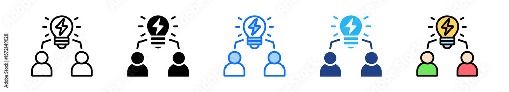 Aufkleber brainstorming icon set multiple style collection