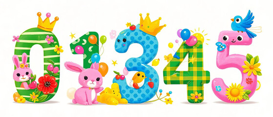 Obraz premium Cute animal numbers for children's education, creative illustration design
