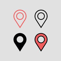 Fototapeta premium Four Minimalist Location Pins in Red Green Blue and Yellow with Cat Theme