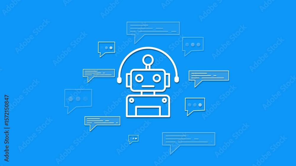 Poster human and ai robot chat icon animation .chatbot icon, artificial intelligence robot chatting icon an