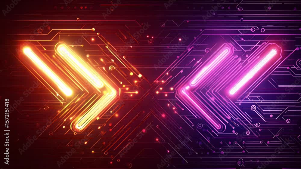 Poster circuit board design with glowing neon lines