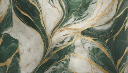 Obraz premium Seamless marblepattern with green, white, and gold waves. Abstract design with diagonal gold lines for dynamic and energetic feel.