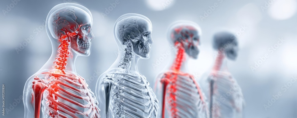 Poster functional decline concept. detailed visual of human skeleton highlighting anatomy features.
