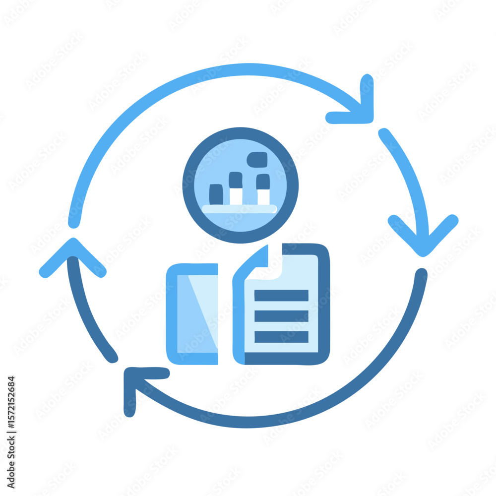 Poster business data analysis and reporting loop vector illustration icon