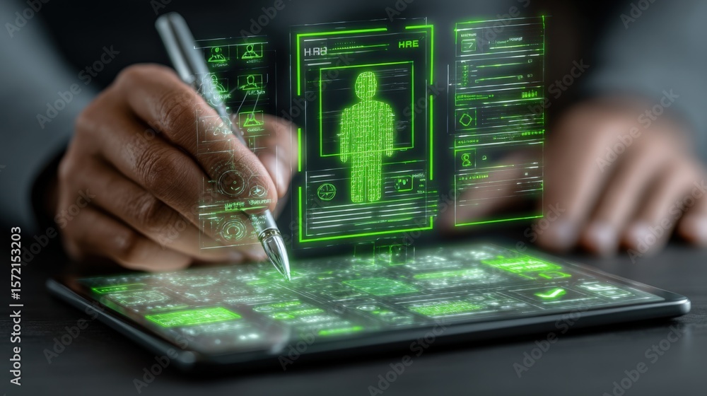Poster advanced digital health data analysis with futuristic holographic interface displaying human body bi