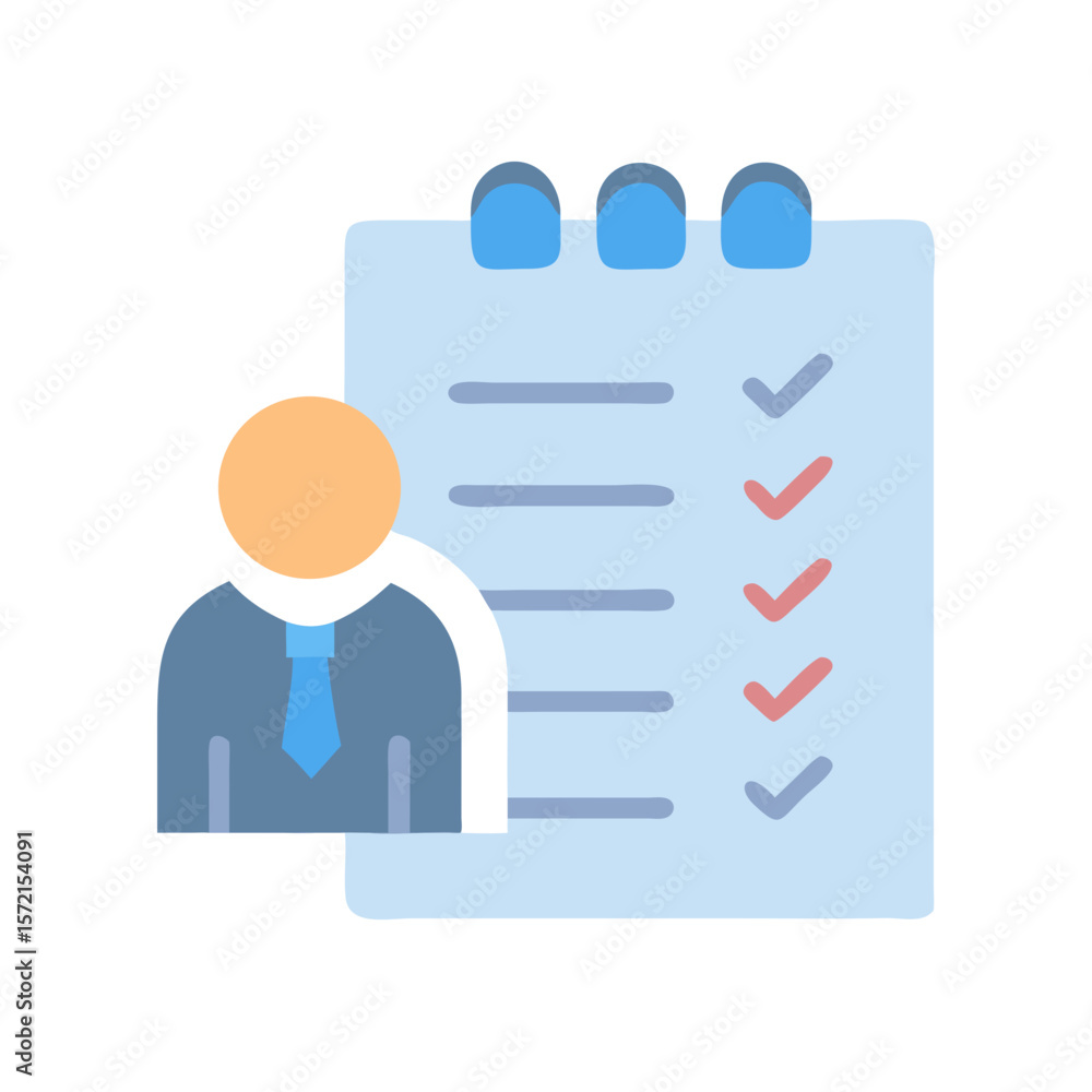 Poster man and checklist concept showing project task completed items