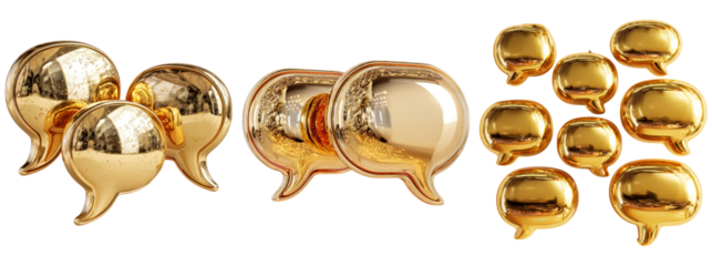 Glossy Golden Speech Bubbles on Transparent Background for Design Use