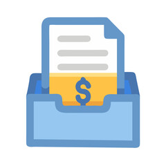 Financial document in file drawer with dollar sign vector