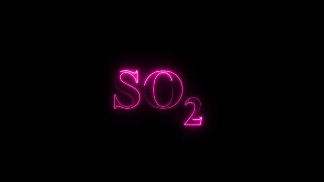 Glowing neon Sulfur Dioxide gas pink color animation on a black background.