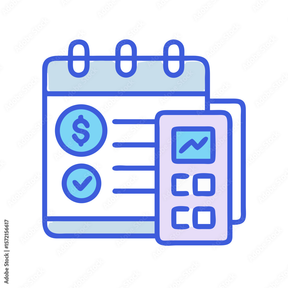 Poster business calendar icon with finance and chart data tasks