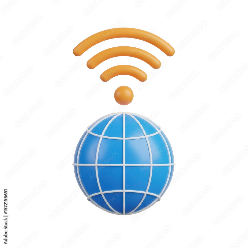 Poster 3d globe with wi fi signal isolated on transparent background