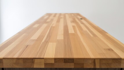 Close up of a clean light wood butcher block countertop surface image