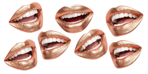 Glossy lips with shimmering finish create vibrant display of beauty and joy, showcasing range of expressions and smiles