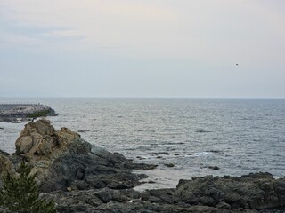 Peaceful natural landscape, sky and sea and clouds calm and beautiful seascape background, Yeongdeok sea, South Korea - 평화로운 자연 풍경, 수평선, 하늘과 바다와 구름 고요하고 아름다운 바다 풍경 배경, 영덕바다, 한국