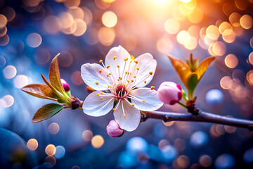Elegant Spring Blossom Close-Up with Glowing Bokeh Background, Generative AI