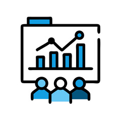Team performance graph showing growth with people icon below
