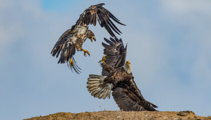 Two Bald Eagles in dramatic flight confrontation