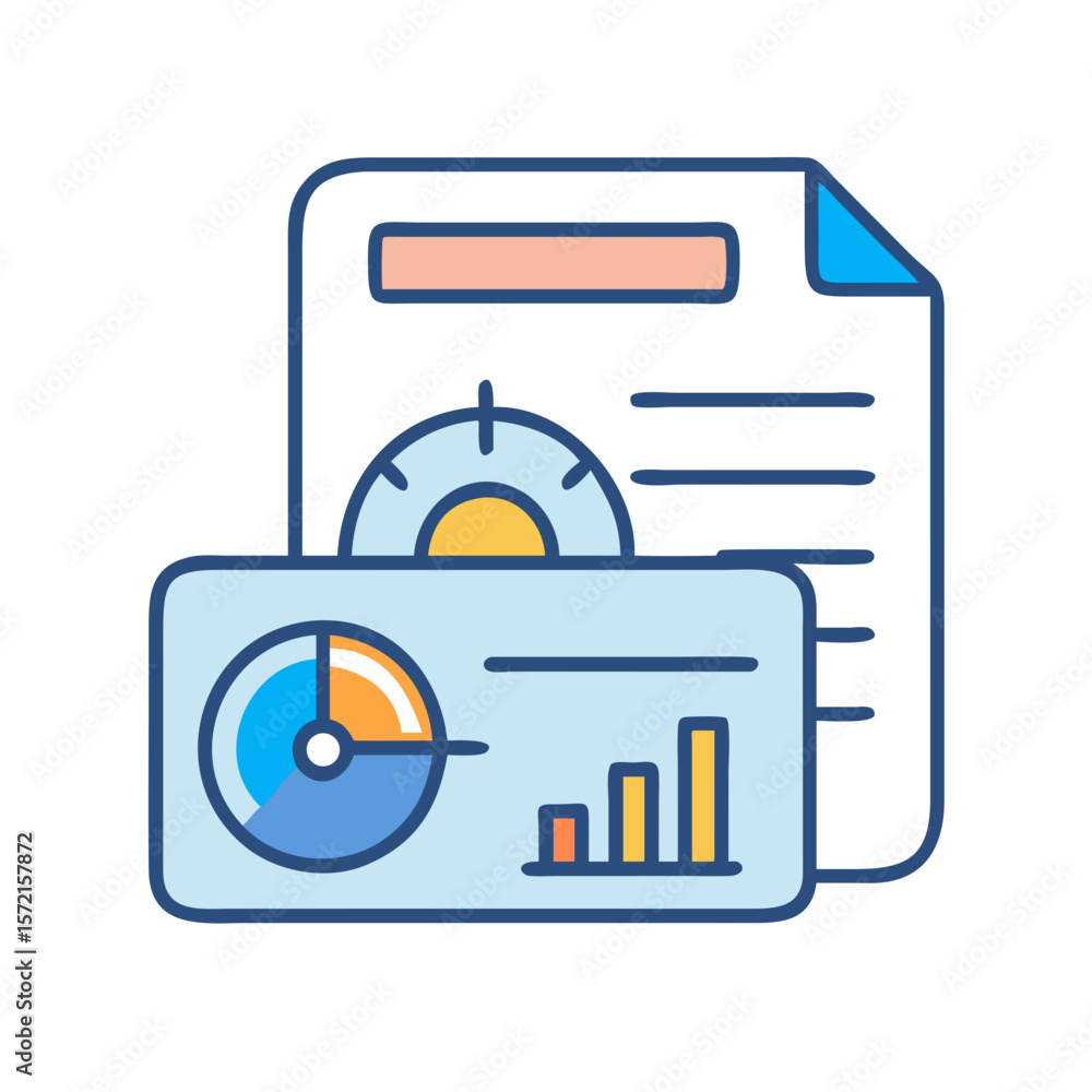 Poster business data analytics report with graph and document icon