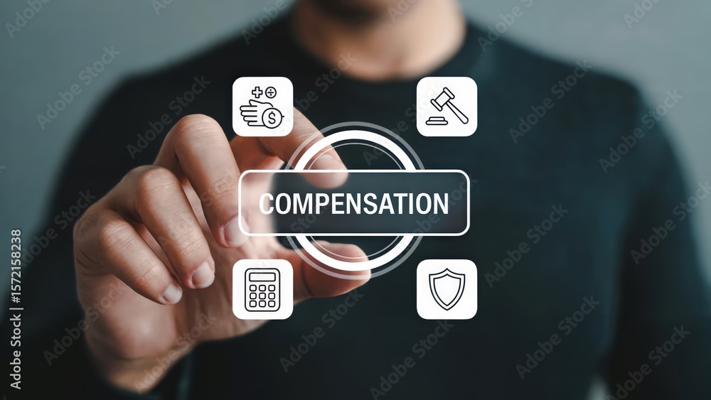 Poster exploring compensation and benefits concepts with a touch gesture