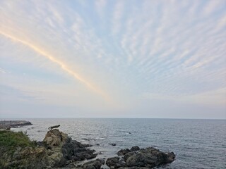 Peaceful natural landscape, sky and sea and clouds calm and beautiful seascape background, Yeongdeok sea, South Korea - 평화로운 자연 풍경, 수평선, 하늘과 바다와 구름 고요하고 아름다운 바다 풍경 배경, 영덕바다, 한국