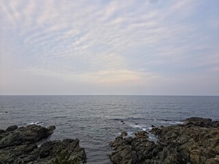 Peaceful natural landscape, sky and sea and clouds calm and beautiful seascape background,...