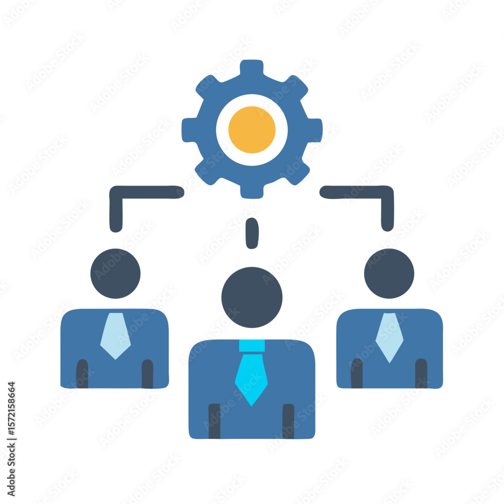 Poster teamwork and configuration process within a company diagram