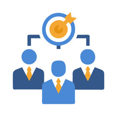 Team targeting business goals, achieving objectives, flat icon style