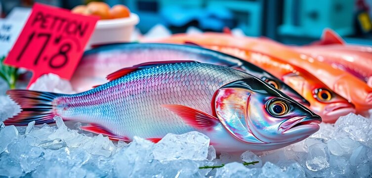 Fresh Italian fish market Steenbras (Lithognathus mormyrus) on ice, Italian, ocean