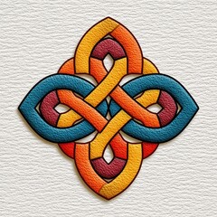 Intricate Teal Orange Maroon Woven Knot Design on Neutral Background
