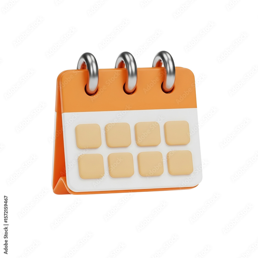 Poster 3d illustration of a cheerful orange 3d calendar icon is displayed 3d rendering, conceptual image is