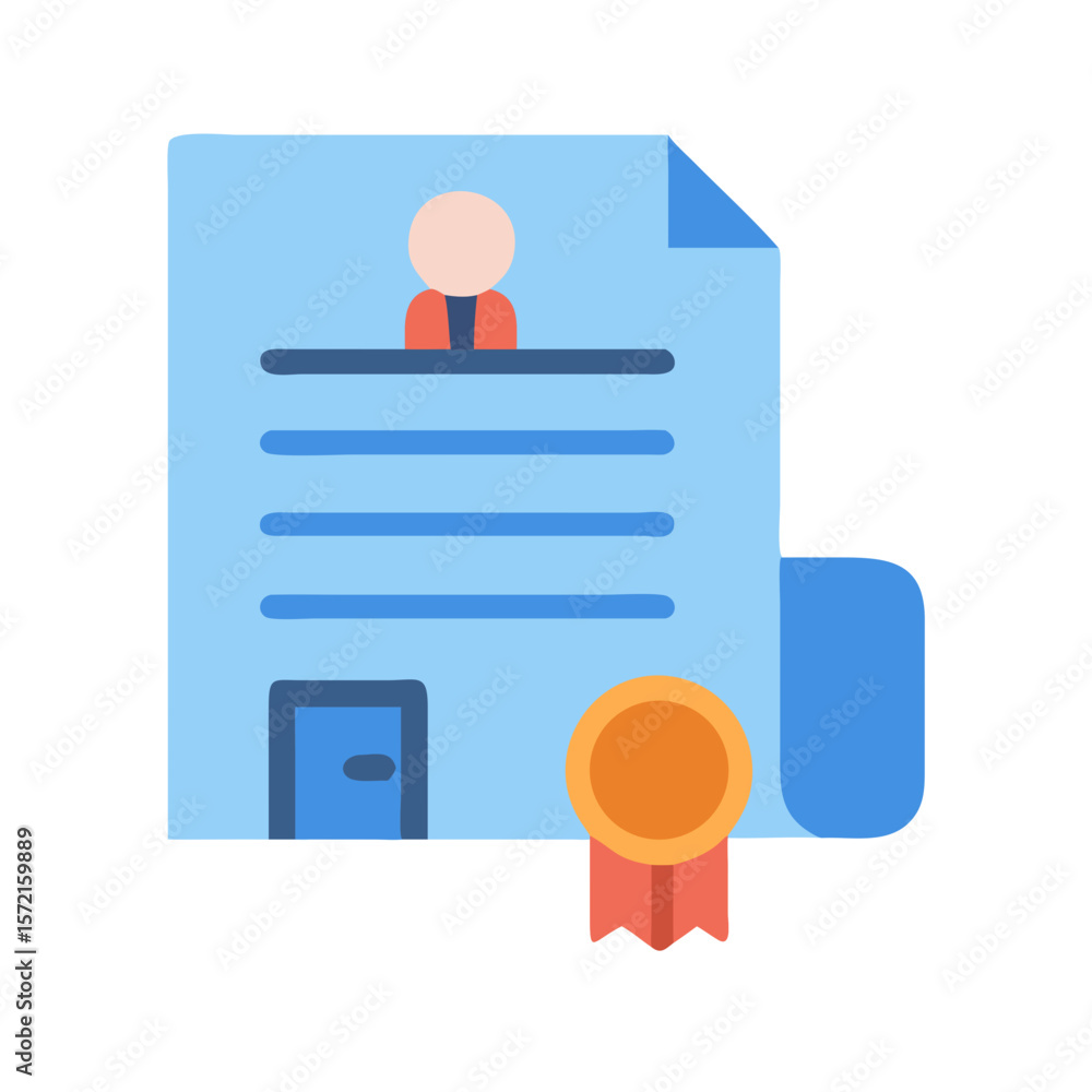 Poster flat icon certificate depicting document with seal and person